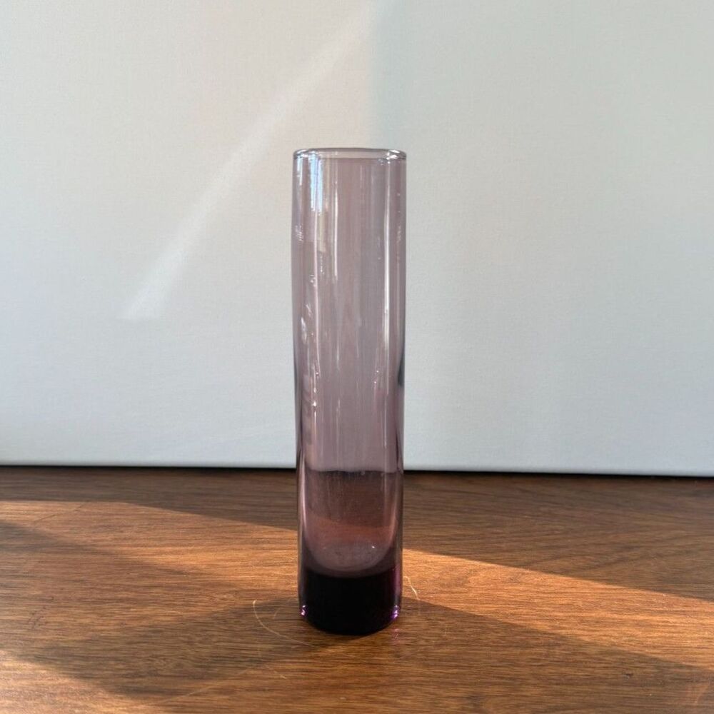 Vintage Amethyst Glass Cylinder Bud Vase | MCM Style Purple Glass